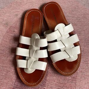 Lucky Brand Aisha Cream Woven Boho Leather Slide Sandals